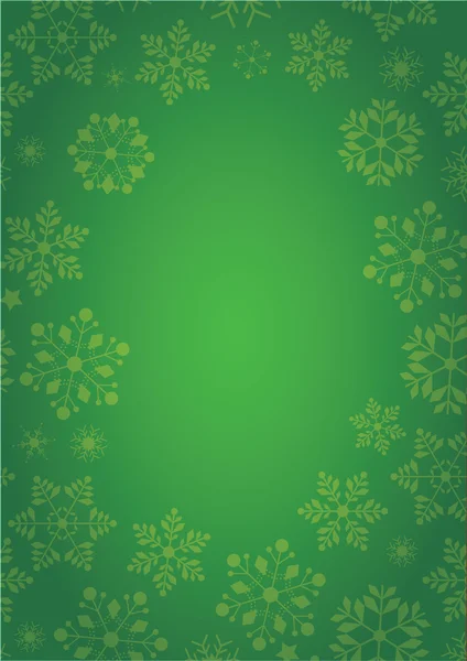 Fondo verde con borde ligero de copos de nieve — Vector de stock