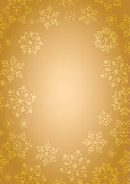 Fondo dorado con borde ligero de copos de nieve — Archivo Imágenes Vectoriales