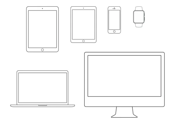 모바일, 태블릿, 노트북, 컴퓨터 라인 아이콘 세트 — 스톡 벡터