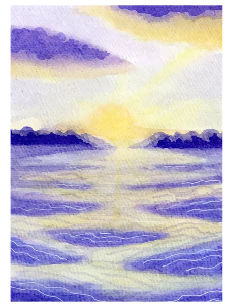 Das Meer Der Abenddämmerung Aquarell Illustration — Stockvektor