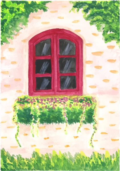 Haus Rote Fenster Illustration — Stockvektor