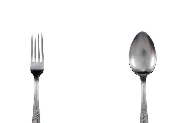 Sked och gaffel på vit bakgrund — Stockfoto