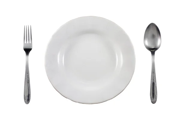 Sked och gaffel på vit bakgrund — Stockfoto