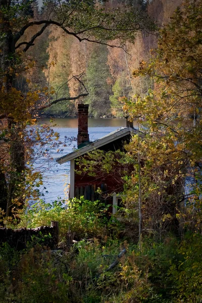 Pequeña Casa Sauna Paisaje Otoño — Foto de Stock