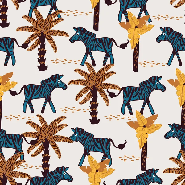 Zebralar ve palmiye ağaçlarıyla kusursuz desen