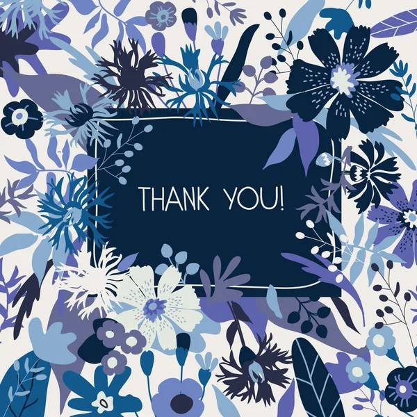Illustration Von Blauen Blumen Mit Einer Bildunterschrift Danke — Stockvektor