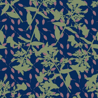 Çiçek ve yaprakların siluetiyle kusursuz çiçek deseni.