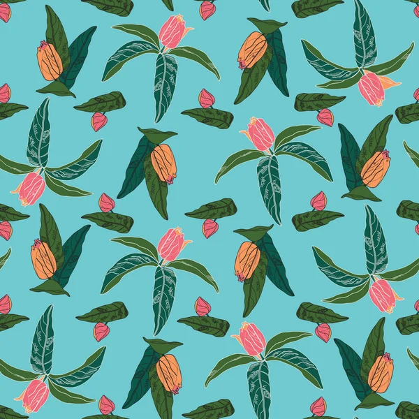 Tropik çiçekler ile sorunsuz çiçek desenli