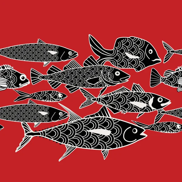 无缝图案 不同类型的鱼 — 图库矢量图片