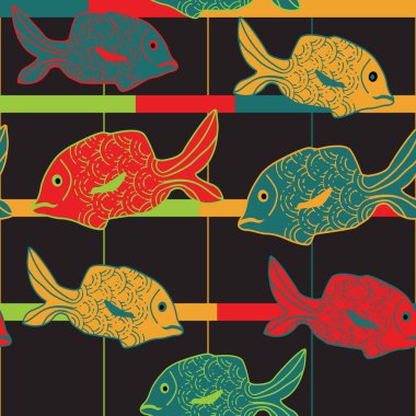 Deniz balıklarıyla kusursuz dekoratif desen
