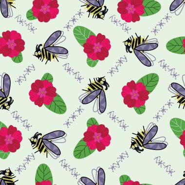 Çiçeklerle kusursuz desen, çizgi film arısı vızıltısı