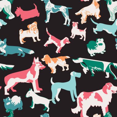 Köpek cinsleriyle kusursuz desen, çizgi film karakteri.