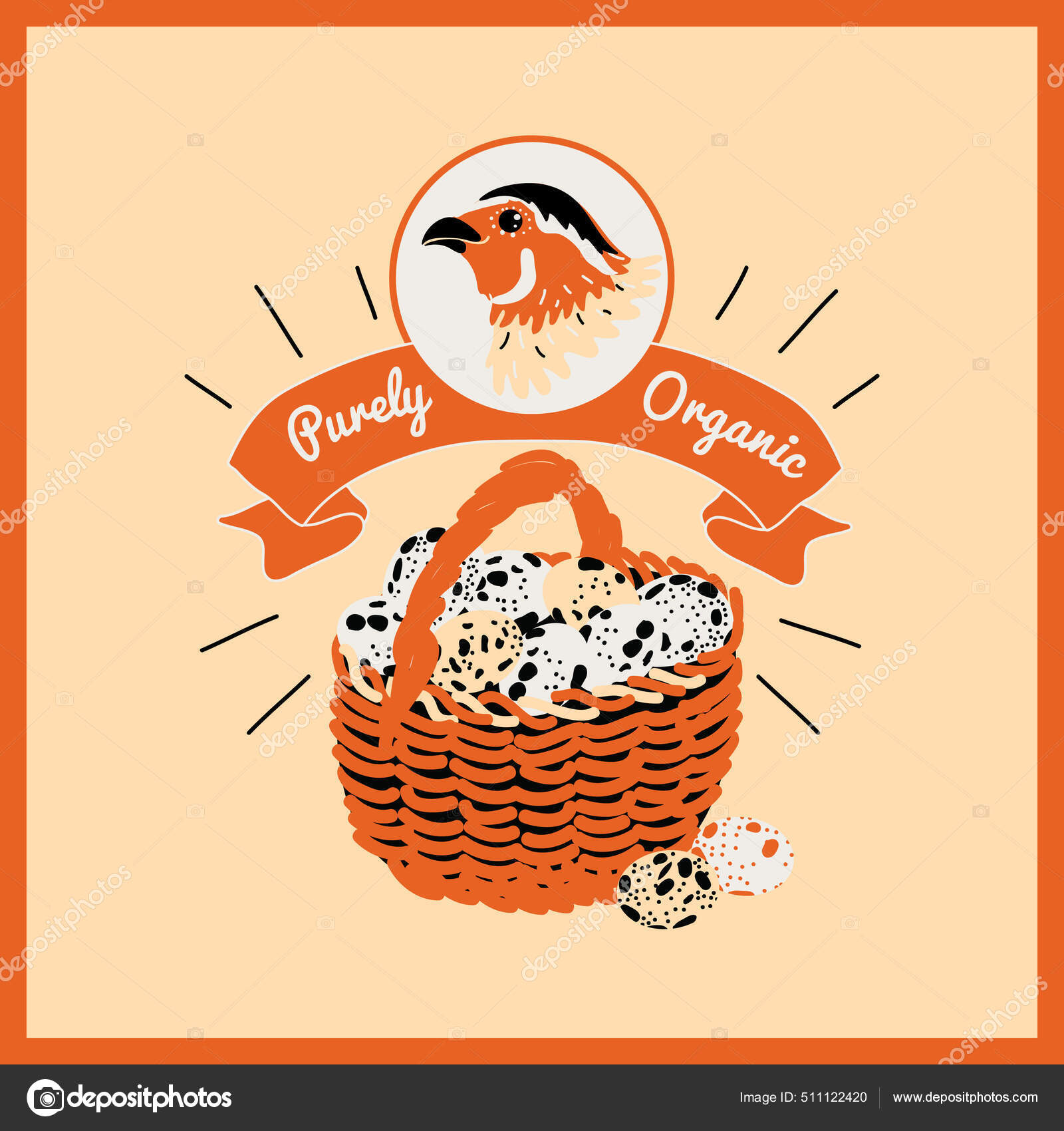 Illustration Basket Quail Eggs Ribbon Banner Bird Stock Illustration by