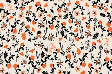 Yonca ve çiçek desenli kusursuz dekoratif desenler.