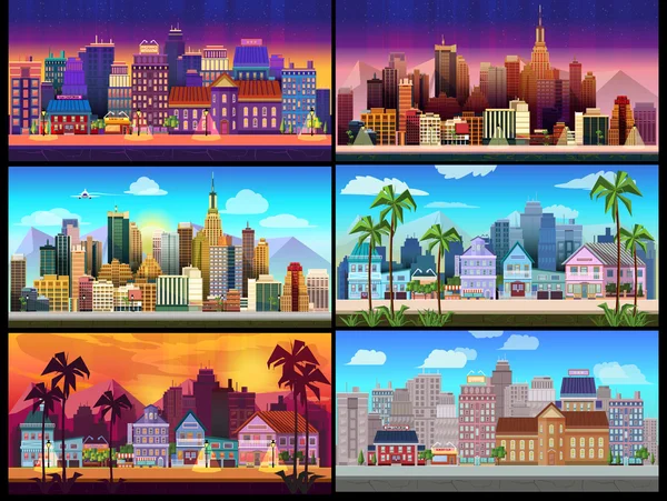 Cidade Game Backgrounds Set — Vetor de Stock