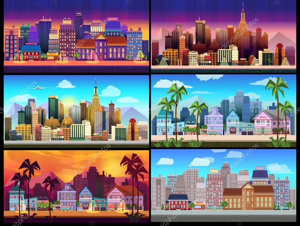 Cidade Game Backgrounds Set imagem vetorial de vitaliyvill© 105900566