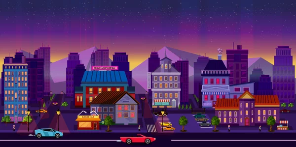 夜の街並み。ベクトル図. — ストックベクタ