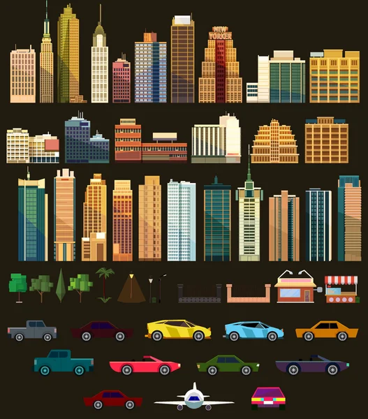 Gran conjunto con elementos de la ciudad. Ilustración vectorial — Vector de stock