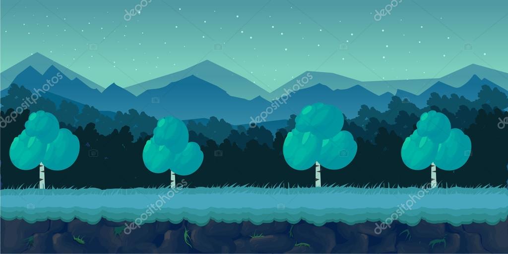 Night Forest Game Background for 2d application. Vector design. Tileable  horizontally. Size 1024x512. Stock Vector Image by ©vitaliyvill #114798870