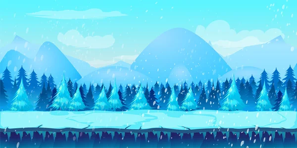 Güzel kış manzara 2d oyun uygulama. Vektör tasarımı. Tileable yatay olarak. Boyutu 1024 x 512.