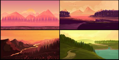 Doğa manzarası, vektör kümesi