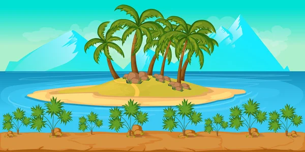 Paisagem tropical da praia para UI Game Illustration of a cartoon summer ocean background — Vetor de Stock