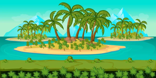 Desenhos animados sem costura praia paisagem, vetor interminável fundo com camadas separadas para o jogo . — Vetor de Stock