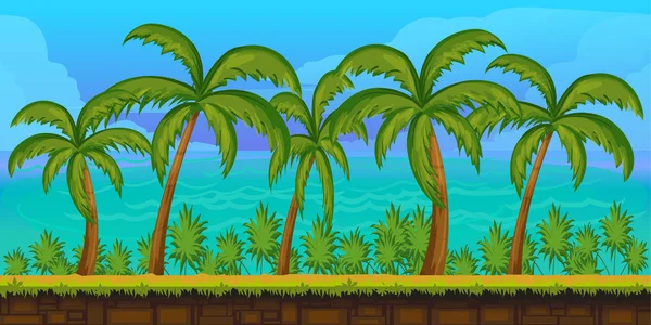 Desenhos animados sem costura paisagem tropical, fundo interminável para o jogo — Vetor de Stock