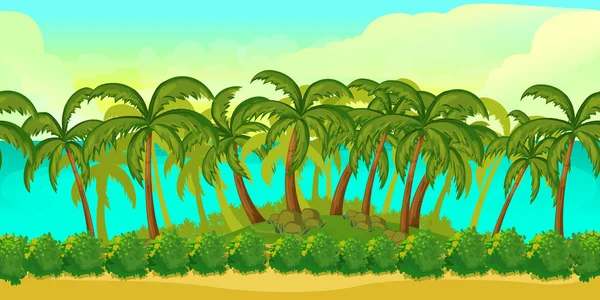 Paysage tropical de bande dessinée sans couture, fond sans fin pour le jeu — Image vectorielle