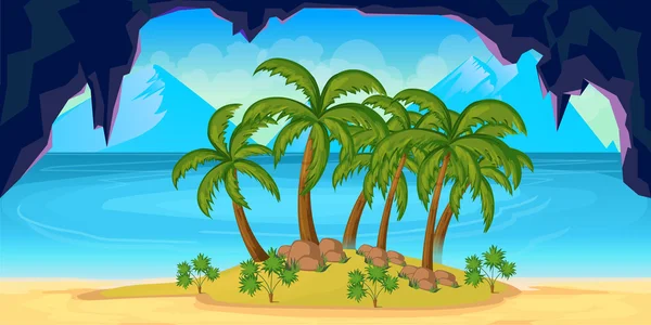 Nahtlose Karikatur tropische Landschaft, endloser Hintergrund für Spiel — Stockvektor