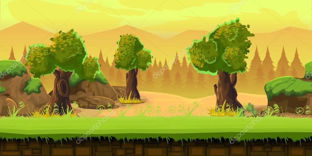 Jogo De Desenhos Animados Madeira Paisagem Fundo, Desenho Animado