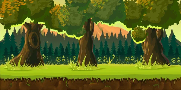 森林ゲームの背景の 2 d アプリケーション。ベクター デザイン。タイル水平方向に。サイズ 1024 x 512。視差効果の準備ができて — ストックベクタ