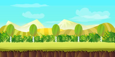 oyun arka plan 2d uygulama. Vektör tasarımı. Tileable yatay olarak. Boyutu 1024 x 512. Paralaks etkisi için hazır