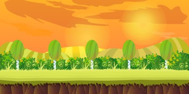 oyun arka plan 2d uygulama. Vektör tasarımı. Tileable yatay olarak. Boyutu 1024 x 512. Paralaks etkisi için hazır