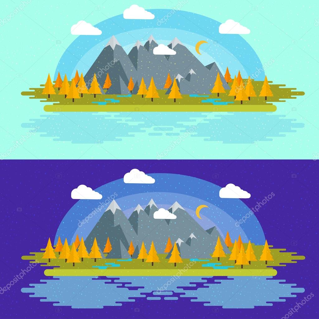 山や丘 雲とフラットなデザイン自然の風景イラスト ストックベクター C Vitaliyvill