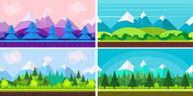 Kesintisiz çizgi film manzara oyun tasarımı, yatay doğa arka plan için kümesi