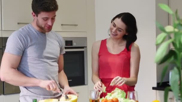 Друзья готовят еду — стоковое видео