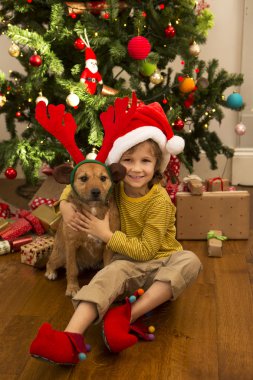 Küçük bir çocuk ve onun köpek Noel
