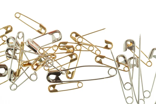 Directly Shot Pile Metal Safety Pins White Background — Stock Photo, Image