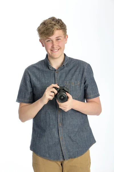 Adolescent avec caméra — Photo