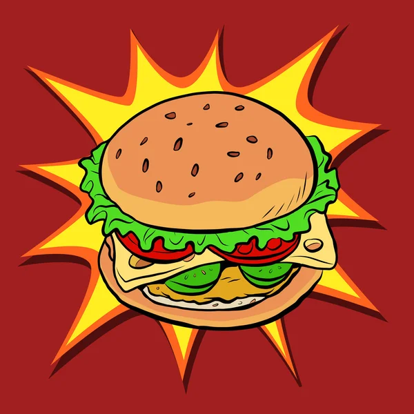 Burger fast food retro pop art — Stock Vector