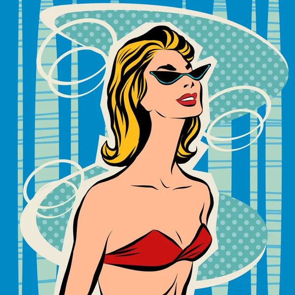 Bella ragazza prende il sole in bikini — Vettoriale Stock