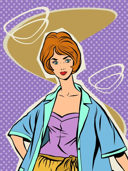 Hermosa chica en una ropa retro de verano — Vector de stock