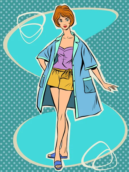 Güzel kız retro yaz pijama — Stok Vektör
