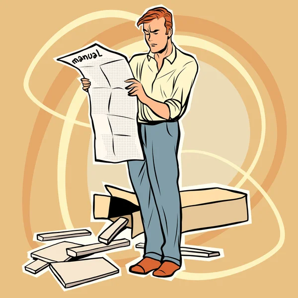 Hombre manual de montaje de muebles — Vector de stock