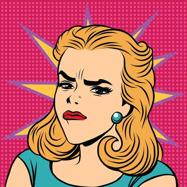 Emoji retro kemarahan gadis pemarah emoticon - Stok Vektor
