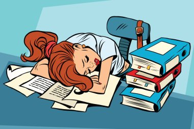Young woman sleeping at work or school clipart