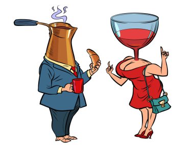 Kahvaltı ve akşam yemeği için konsept toplantısı, kruvasan ve şaraplı kahve..