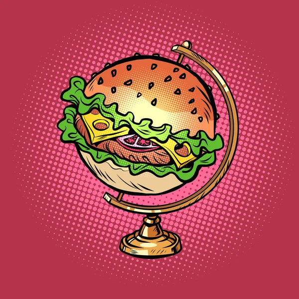 Globo internacional hamburguesa comida rápida calle restaurante — Archivo Imágenes Vectoriales