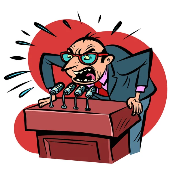 Angry aggressive speaker man on the podium — Stock Vector